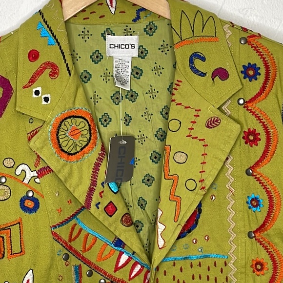 Chico’s Lime Green Full Embroidered with Studded Accents Open Front Ja… - Picture 11 of 13